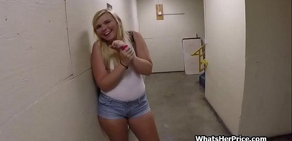  Thicc blonde teen from the street agrees to paid oral